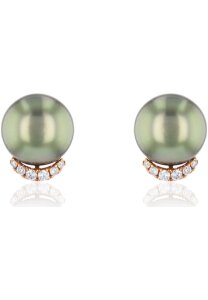 Luna-Pearls Ohrringe 750 RG 12 Brill. H SI 0,125 ct. Tahiti-Zuchtperle - 313.0560
