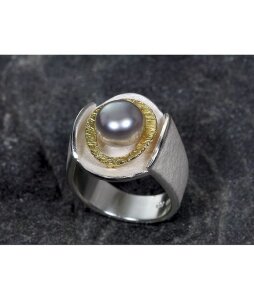 ARS Silberring  mit Gold und Perle