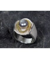 ARS Silberring mit Gold und Perle
