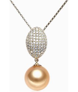 Luna-Pearls Diamant Anh&auml;nger mit goldener S&uuml;dseeperle AH22