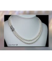 Luna-Pearls Akoya Perlencollier Perlenkette mit Saphiren...