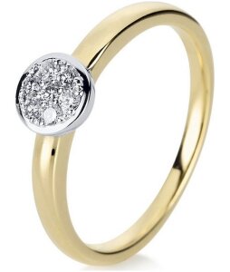 Diamantring Ring - 14K 585 Gelbgold - Weissgold - 0.19 ct. - Weite 54